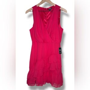 Express NWT Bright Pink Fuschia Ruffle Wrap Style Mini Dress Small